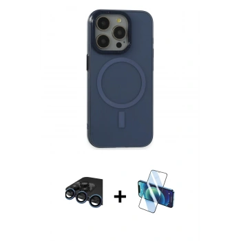 MARSİLYAN™- iPhone 15 Pro Kılıf Eksen Işık Prime - Siyah 3D Antistatik Seramik Nano Ekran Koruyucu + Raze Metal Kamera Lens - LT