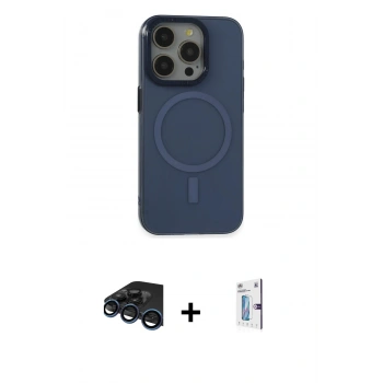 MARSİLYAN™- iPhone 15 Pro Kılıf Eksen Işık Prime - Siyah Bilvis 0.18mm Plus Cam Ekran Koruyucu + Raze Metal Kamera Lens - LT