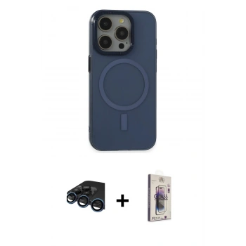 MARSİLYAN™- iPhone 15 Pro Kılıf Eksen Işık Prime - Siyah Bilvis 3D Cam Ekran Koruyucu + Raze Metal Kamera Lens - LT