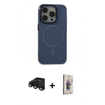 MARSİLYAN™- iPhone 15 Pro Kılıf Eksen Işık Prime - Siyah Bilvis 3D Cam Ekran Koruyucu + Raze Metal Kamera Lens - SH