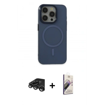 MARSİLYAN™- iPhone 15 Pro Kılıf Eksen Işık Prime - Siyah Bilvis 3D Mat Cam Ekran Koruyucu + Raze Metal Kamera Lens - TMGI