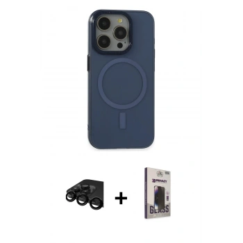 MARSİLYAN™- iPhone 15 Pro Kılıf Eksen Işık Prime - Siyah Bilvis Hayalet Cam Ekran Koruyucu + Raze Metal Kamera Lens - SH
