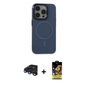 MARSİLYAN™- iPhone 15 Pro Kılıf Eksen Işık Prime - Siyah Buffer Cam Ekran Koruyucu + Raze Metal Kamera Lens - LT