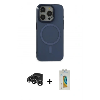 MARSİLYAN™- iPhone 15 Pro Kılıf Eksen Işık Prime - Siyah Polymer Nano Ekran Koruyucu + Raze Metal Kamera Lens - GS