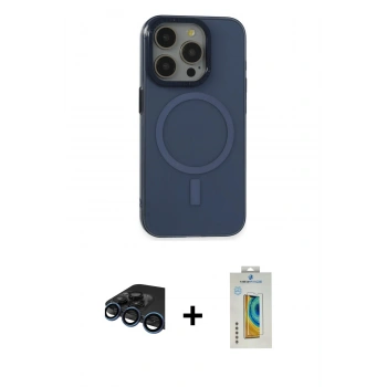 MARSİLYAN™- iPhone 15 Pro Kılıf Eksen Işık Prime - Siyah Polymer Nano Ekran Koruyucu + Raze Metal Kamera Lens - LT