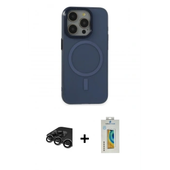 MARSİLYAN™- iPhone 15 Pro Kılıf Eksen Işık Prime - Siyah Polymer Nano Ekran Koruyucu + Raze Metal Kamera Lens - TMGI