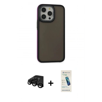 MARSİLYAN™- iPhone 15 Pro Kılıf Eksen Işık - Şeffaf Pasifik Cam Ekran Koruyucu + Raze Metal Kamera Lens - SH