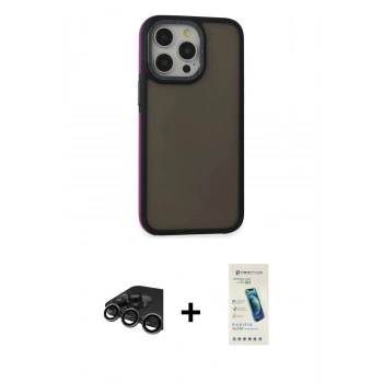 MARSİLYAN™- iPhone 15 Pro Kılıf Eksen Işık - Şeffaf Pasifik Cam Ekran Koruyucu + Raze Metal Kamera Lens - TMGI
