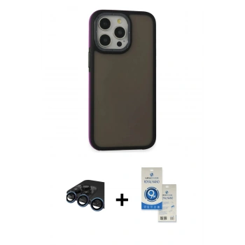 MARSİLYAN™- iPhone 15 Pro Kılıf Eksen Işık - Şeffaf Royal Nano Ekran Koruyucu + Raze Metal Kamera Lens - LT