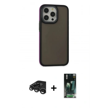 MARSİLYAN™- iPhone 15 Pro Kılıf Eksen Işık - Siyah 360 Mat Full Body Arka Koruyucu + Raze Metal Kamera Lens - TMGI