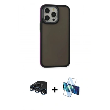 MARSİLYAN™- iPhone 15 Pro Kılıf Eksen Işık - Siyah 3D Antistatik Seramik Nano Ekran Koruyucu + Raze Metal Kamera Lens - LT
