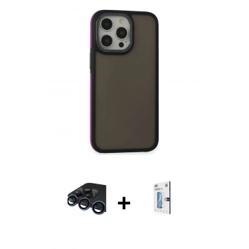 MARSİLYAN™- iPhone 15 Pro Kılıf Eksen Işık - Siyah Bilvis 0.18mm Plus Cam Ekran Koruyucu + Raze Metal Kamera Lens - LT