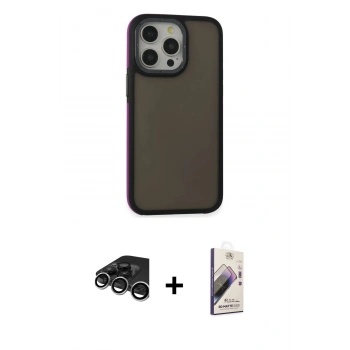 MARSİLYAN™- iPhone 15 Pro Kılıf Eksen Işık - Siyah Bilvis 3D Mat Cam Ekran Koruyucu + Raze Metal Kamera Lens - GS