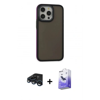 MARSİLYAN™- iPhone 15 Pro Kılıf Eksen Işık - Siyah Bilvis 5in1 5D Magic Hayalet Cam Ekran Koruyucu + Raze Metal Kamera Lens - LT