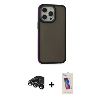 MARSİLYAN™- iPhone 15 Pro Kılıf Eksen Işık - Siyah Joko 5D Cam + Raze Metal Kamera Lens - GS