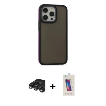 MARSİLYAN™- iPhone 15 Pro Kılıf Eksen Işık - Siyah Joko 5D Cam + Raze Metal Kamera Lens - TMGI