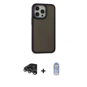 MARSİLYAN™- iPhone 15 Pro Kılıf Eksen Işık - Siyah Joko Magic 5D Cam + Raze Metal Kamera Lens - GS