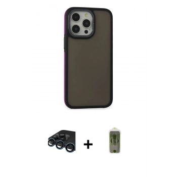 MARSİLYAN™- iPhone 15 Pro Kılıf Eksen Işık - Siyah Joko Magic 5D Hayalet Cam + Raze Metal Kamera Lens - LT