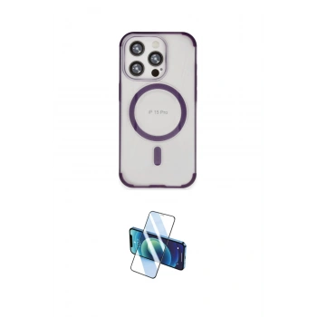 MARSİLYAN™- iPhone 15 Pro Kılıf Eksen Klasik Koleksiyonu - Siyah 3D Antistatik Cam Ekran Koruyucu