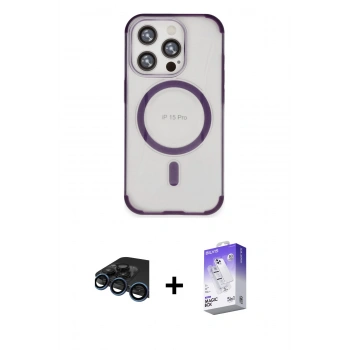 MARSİLYAN™- iPhone 15 Pro Kılıf Eksen Klasik Koleksiyonu - Siyah Bilvis 5in1 3D Magic Cam Ekran Koruyucu + Raze Metal Kamera Lens - LT