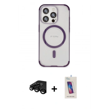 MARSİLYAN™- iPhone 15 Pro Kılıf Eksen Klasik Koleksiyonu - Siyah Joko 5D Cam + Raze Metal Kamera Lens - SH