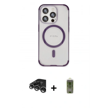 MARSİLYAN™- iPhone 15 Pro Kılıf Eksen Klasik Koleksiyonu - Siyah Joko Magic 5D Hayalet Cam + Raze Metal Kamera Lens - GS