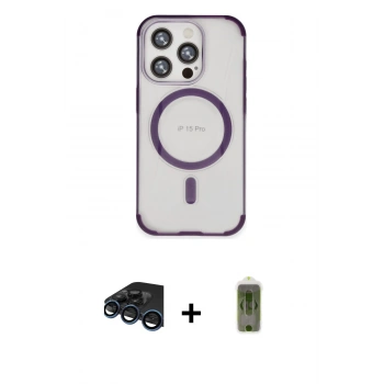 MARSİLYAN™- iPhone 15 Pro Kılıf Eksen Klasik Koleksiyonu - Siyah Joko Magic 5D Hayalet Cam + Raze Metal Kamera Lens - LT