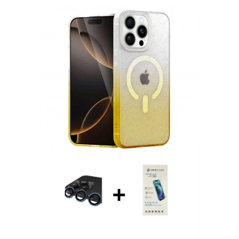 MARSİLYAN™- iPhone 15 Pro Kılıf Eksen Minimal Özel Seri - Şeffaf Pasifik Cam Ekran Koruyucu + Raze Metal Kamera Lens - LT