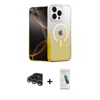 MARSİLYAN™- iPhone 15 Pro Kılıf Eksen Minimal Özel Seri - Şeffaf Pasifik Cam Ekran Koruyucu + Raze Metal Kamera Lens - GS