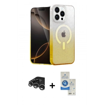 MARSİLYAN™- iPhone 15 Pro Kılıf Eksen Minimal Özel Seri - Şeffaf Royal Nano Ekran Koruyucu + Raze Metal Kamera Lens - GS