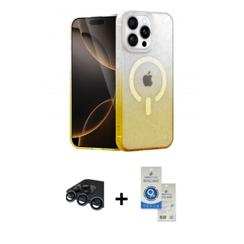 MARSİLYAN™- iPhone 15 Pro Kılıf Eksen Minimal Özel Seri - Şeffaf Royal Nano Ekran Koruyucu + Raze Metal Kamera Lens - LT
