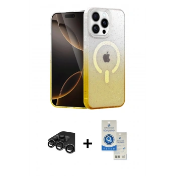 MARSİLYAN™- iPhone 15 Pro Kılıf Eksen Minimal Özel Seri - Şeffaf Royal Nano Ekran Koruyucu + Raze Metal Kamera Lens - TMGI