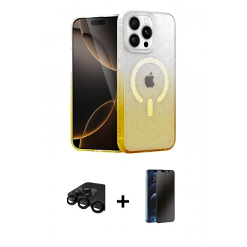 MARSİLYAN™- iPhone 15 Pro Kılıf Eksen Minimal Özel Seri - Siyah 3D Antistatik Hayalet Cam Ekran Koruyucu + Raze Metal Kamera Lens - SH