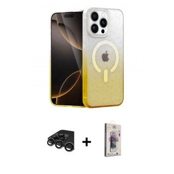 MARSİLYAN™- iPhone 15 Pro Kılıf Eksen Minimal Özel Seri - Siyah Bilvis 3D Cam Ekran Koruyucu + Raze Metal Kamera Lens - TMGI