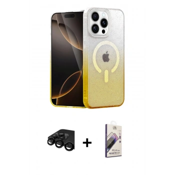 MARSİLYAN™- iPhone 15 Pro Kılıf Eksen Minimal Özel Seri - Siyah Bilvis 3D Mat Cam Ekran Koruyucu + Raze Metal Kamera Lens - SH