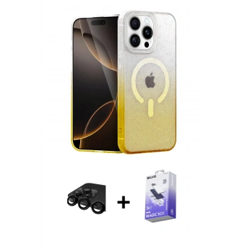 MARSİLYAN™- iPhone 15 Pro Kılıf Eksen Minimal Özel Seri - Siyah Bilvis 5in1 5D Magic Hayalet Cam Ekran Koruyucu + Raze Metal Kamera Lens - SH