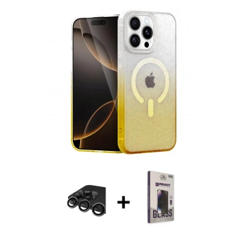 MARSİLYAN™- iPhone 15 Pro Kılıf Eksen Minimal Özel Seri - Siyah Bilvis Hayalet Cam Ekran Koruyucu + Raze Metal Kamera Lens - TMGI