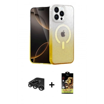 MARSİLYAN™- iPhone 15 Pro Kılıf Eksen Minimal Özel Seri - Siyah Buffer Cam Ekran Koruyucu + Raze Metal Kamera Lens - TMGI