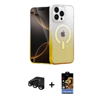 MARSİLYAN™- iPhone 15 Pro Kılıf Eksen Minimal Özel Seri - Siyah Buffer Hayalet Cam Ekran Koruyucu + Raze Metal Kamera Lens - SH