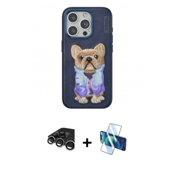 MARSİLYAN™- iPhone 15 Pro Kılıf İz Minimal Koleksiyonu - Siyah 3D Antistatik Cam Ekran Koruyucu + Raze Metal Kamera Lens - GS