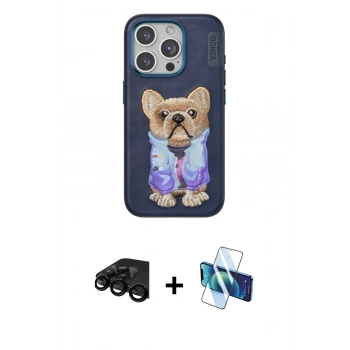 MARSİLYAN™- iPhone 15 Pro Kılıf İz Minimal Koleksiyonu - Siyah 3D Antistatik Seramik Nano Ekran Koruyucu + Raze Metal Kamera Lens - SH
