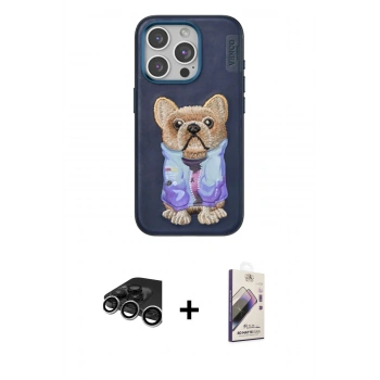 MARSİLYAN™- iPhone 15 Pro Kılıf İz Minimal Koleksiyonu - Siyah Bilvis 3D Mat Cam Ekran Koruyucu + Raze Metal Kamera Lens - GS