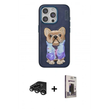 MARSİLYAN™- iPhone 15 Pro Kılıf İz Minimal Koleksiyonu - Siyah Bilvis Hayalet Cam Ekran Koruyucu + Raze Metal Kamera Lens - TMGI