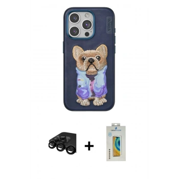 MARSİLYAN™- iPhone 15 Pro Kılıf İz Minimal Koleksiyonu - Siyah Polymer Nano Ekran Koruyucu + Raze Metal Kamera Lens - SH
