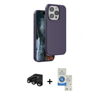 MARSİLYAN™- iPhone 15 Pro Kılıf Kıvılcım Çizgi Serisi - Şeffaf Royal Nano Ekran Koruyucu + Raze Metal Kamera Lens - SH