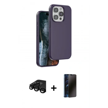 MARSİLYAN™- iPhone 15 Pro Kılıf Kıvılcım Çizgi Serisi - Siyah 3D Antistatik Hayalet Cam Ekran Koruyucu + Raze Metal Kamera Lens - SH