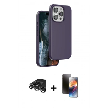 MARSİLYAN™- iPhone 15 Pro Kılıf Kıvılcım Çizgi Serisi - Siyah 3D Antistatik Mat Seramik Nano Ekran Koruyucu + Raze Metal Kamera Lens - GS