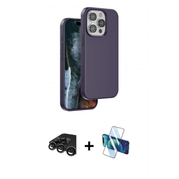 MARSİLYAN™- iPhone 15 Pro Kılıf Kıvılcım Çizgi Serisi - Siyah 3D Antistatik Seramik Nano Ekran Koruyucu + Raze Metal Kamera Lens - TMGI