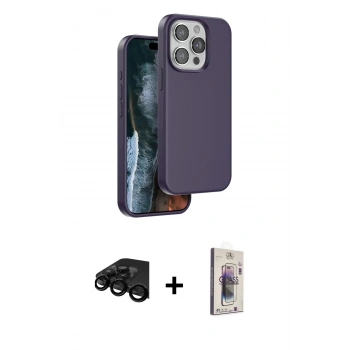 MARSİLYAN™- iPhone 15 Pro Kılıf Kıvılcım Çizgi Serisi - Siyah Bilvis 3D Cam Ekran Koruyucu + Raze Metal Kamera Lens - SH