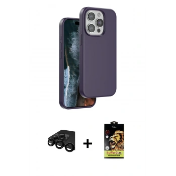MARSİLYAN™- iPhone 15 Pro Kılıf Kıvılcım Çizgi Serisi - Siyah Buffer Cam Ekran Koruyucu + Raze Metal Kamera Lens - SH